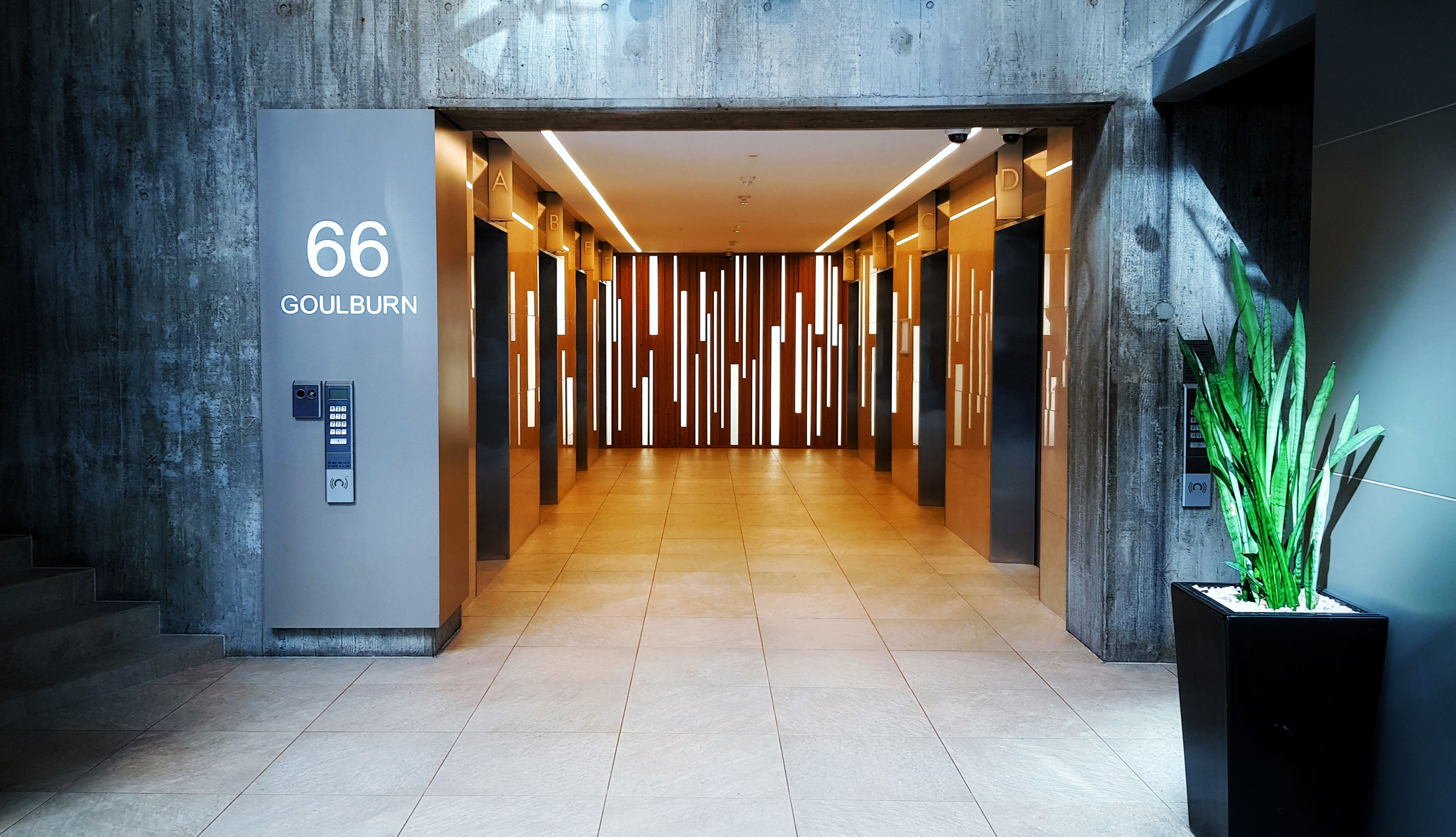 The lift lobby of 66 Goulburn Street, Sydney — home of Samuel Griffith Chambers